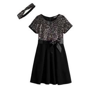 ✨️ Beautiful Three Pink Hearts Sequin to Solid Dress & Headband sz L